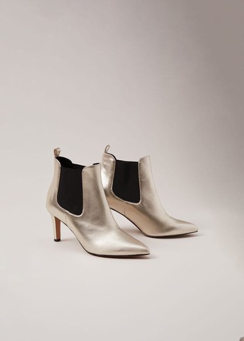 Phase Eight Leather Metallic Boots Gold Canada | TMGAZF-947